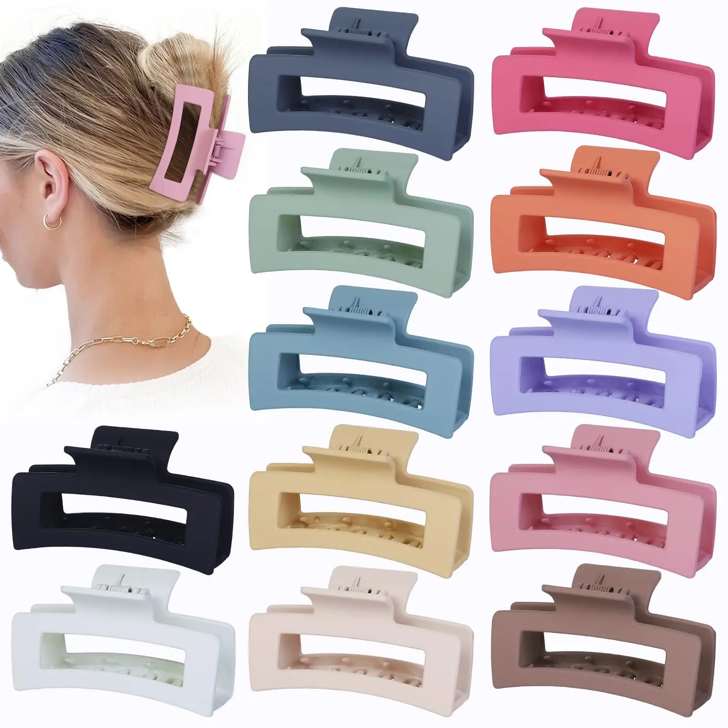 12 count Medium Hair Clips, 3.5 Inch, Colorful - Hair Clips for Thick and Thin Hair, Square Claw Clips, Jaw Clips, Bulk Hair Accessories for Women and Girls