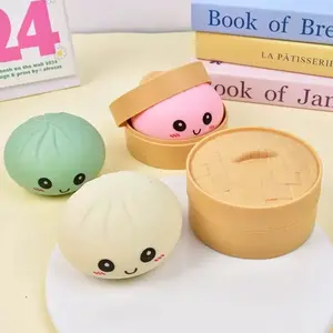 Dumpling Squishy with Simulation Steamer Box, Soft Elastic Fidget Toy, Stress Relief Hand Toy, Cute Desk Decor, Party & Classroom Gift