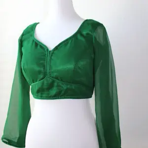 Green Saree Blouse with Sheer Full Sleeves - Perfect Statement Piece for Traditional Looks