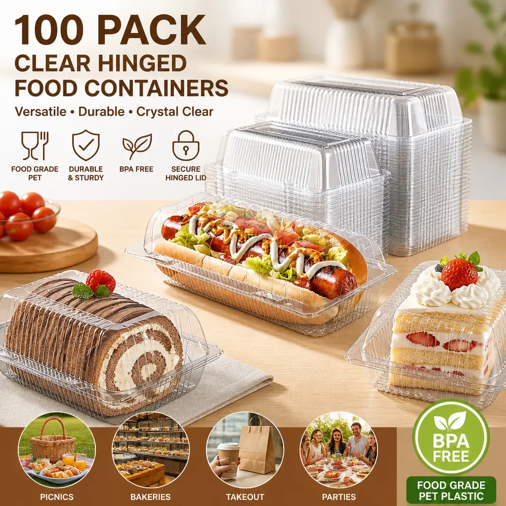 Disposable Clear Plastic Hot Dog Tray with Hinged Lid - Clamshell Take Out Containers for Sandwiches, Cake Slices, Chopped Salad - Food Storage Solutions, Mid Year Sale Deals, Restock