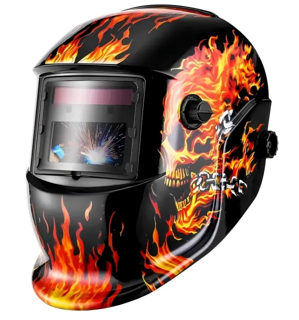 Unisex Flame Skull Solar-Powered Auto-Darkening Welding Helmet - Adjustable Hood Welding Accessory, Cosplay Prop, Industrial-Style Gift with Delay & Sensitivity Settings, 1 Helmet for MIG, TIG & 24/7 Customer Support