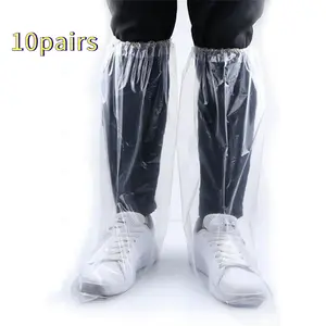 Waterproof Rain Boot Covers, Clear High-Top Shoe Protectors, 10 Pairs Pack, Disposable Slip-On Design for Outdoor Use