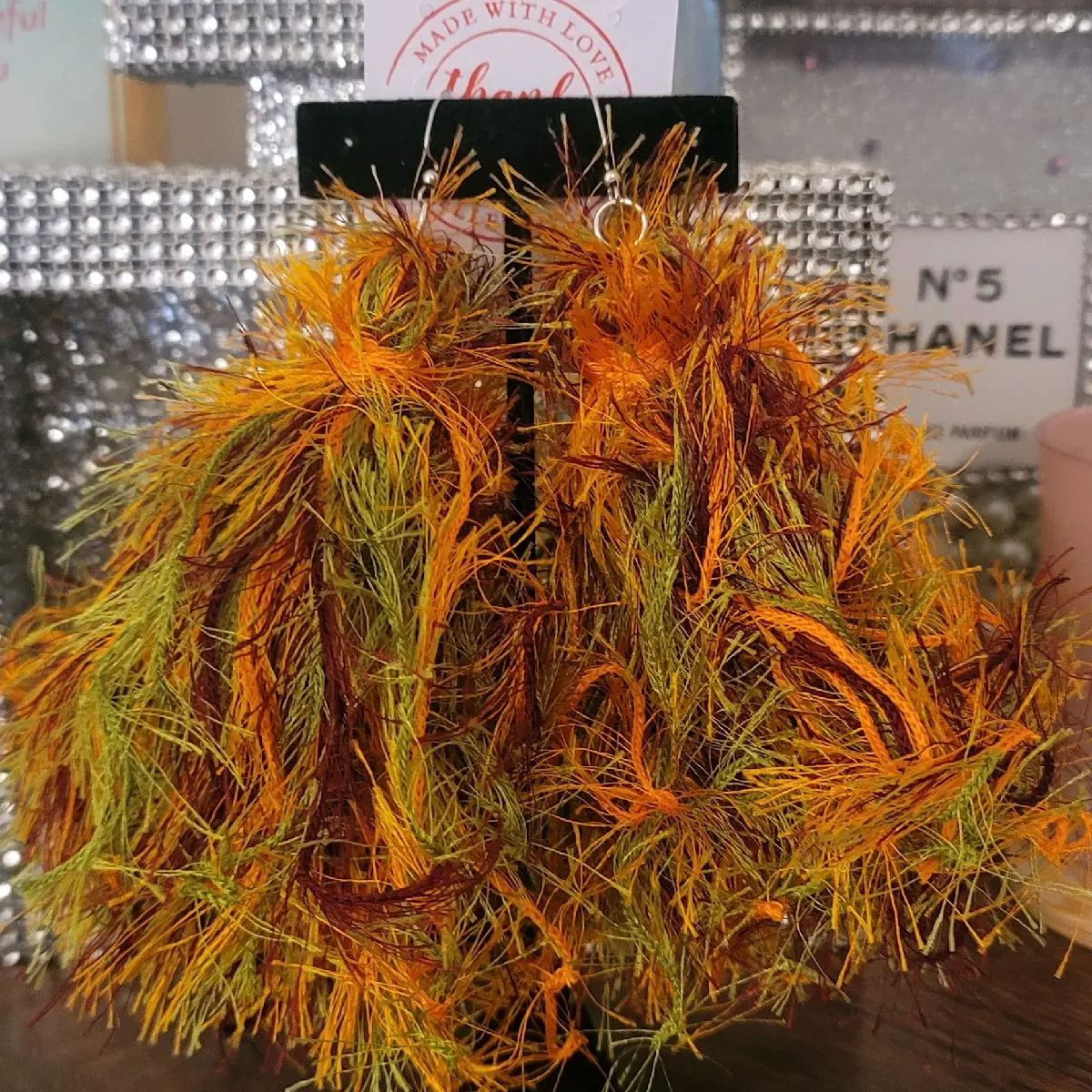 Fall tassel eyelash earrings