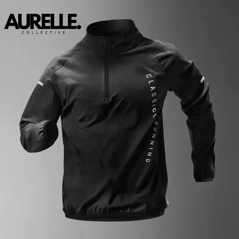 AURELLE Men's Quarter Zip Running Jacket - Windbreaker - Trendy