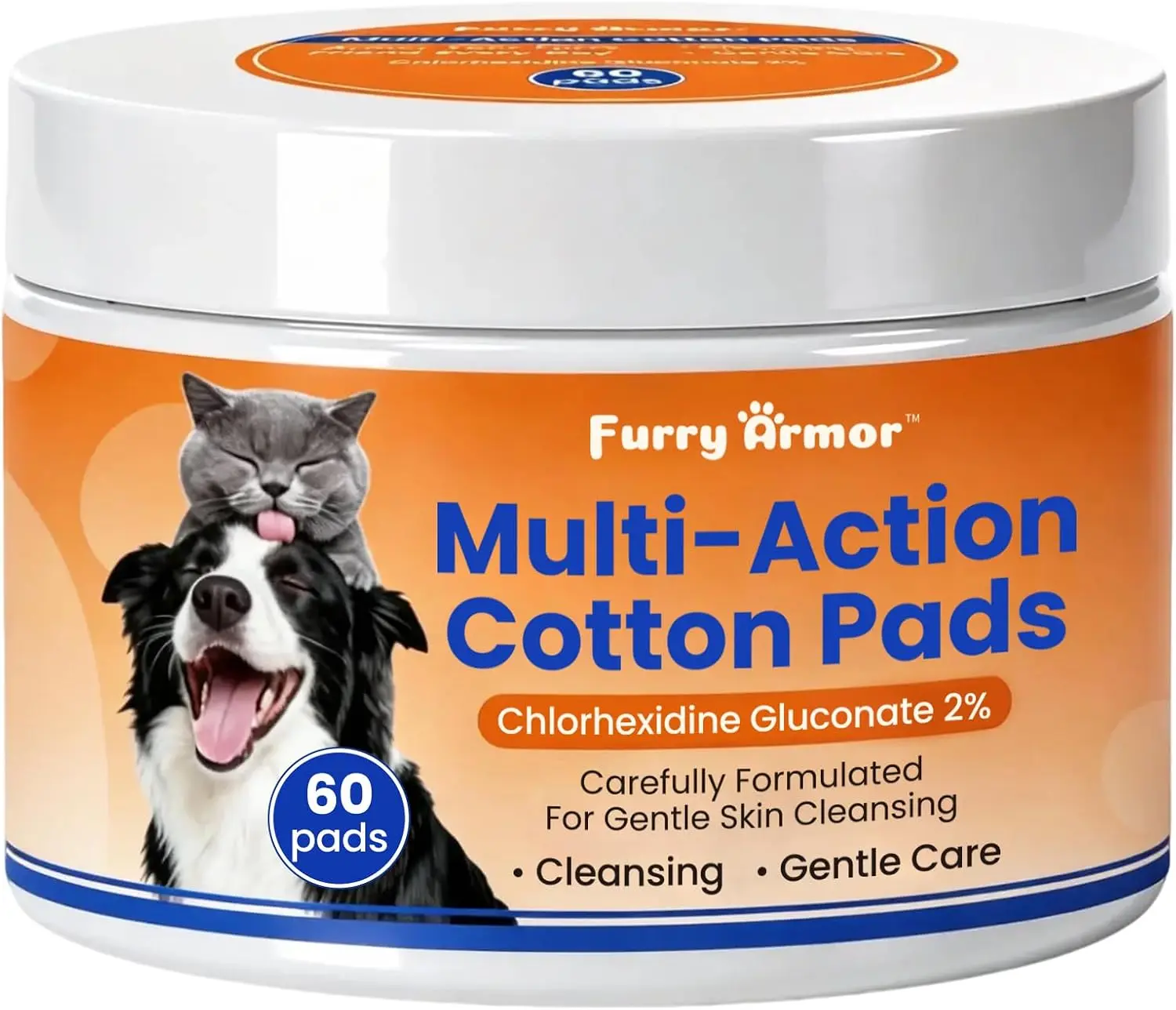 FURRY ARMOR 2% Chlorhexidine Pet Grooming Wipes for Dogs & Cats - Soft Pre-Moistened Pads for Skin Folds, Paws, Ears - Removes Dirt, Odor, Moisture Buildup, 60 Count