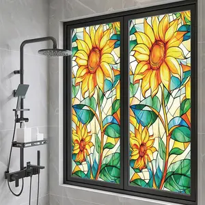 Sunflower Pattern Static Cling Window Film, Privacy Window Decorative Sticker, Decorative Sticker for Home & Office, Bathroom Decor, Ornaments