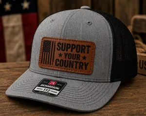 Support Your Country Leather Patch Trucker Hat – American Flag Vintage Cap, Patriotic USA Hat for Men