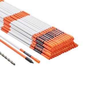 VEVOR Driveway Markers, 100 PCS 48in 0.4in Diameter Lightweight Orange Fiberglass Snow Stakes with Reflective Tape, 12in Steel Drill Bit & Protection Gloves for Courtyards, Easy Installation, Security & Rainy Day Visibility