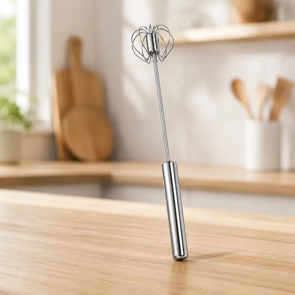 Hand Push Rotary Whisk, Semi-Automatic Manual Egg Beater for Mixing Eggs, Batter, Cream and Kitchen Ingredients
