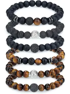 6-8pcs Beaded Bracelets for Women & Men Stackable Bracelet - 8mm Natural Stone Lava Rock Tigers Eye Chakra Bracelets