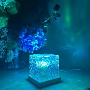 Cube Lamp Northern Lights Projector Gradual Rotating Flame Water Lights for Bedroom Ocean Lamp with Remote Control for Office Bar Restaurant Bedroom Underwater Projector Light