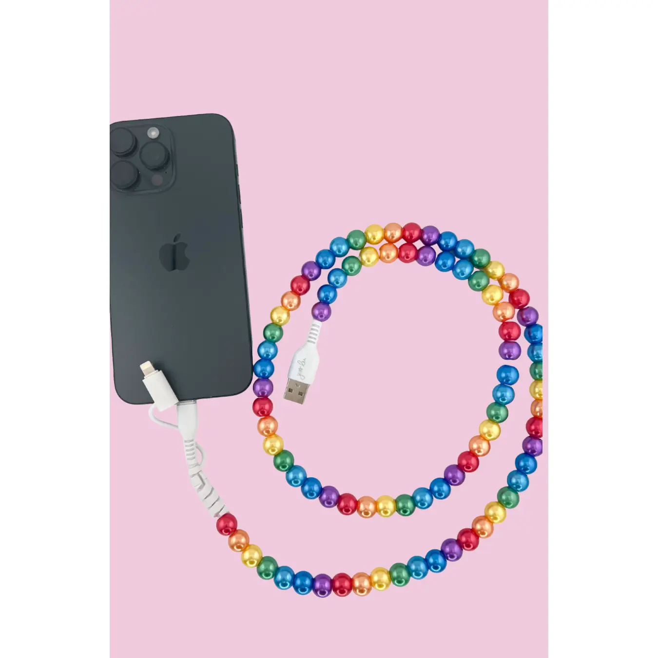 Unisex Boho Beaded 2-in-1 Charger Bracelet - 40.5" Multicolored Wearable USB Cable for Mobile Devices, Fashion Tech Costume Jewelry Accessory