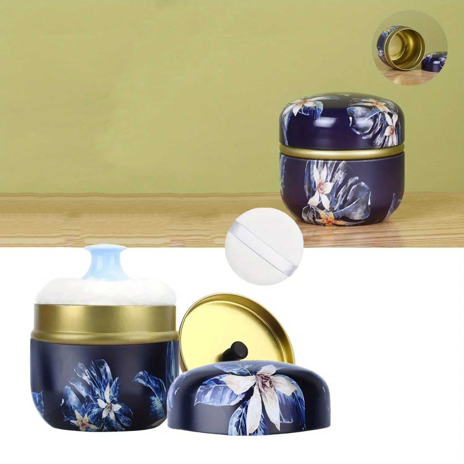 Powder Puff and Powder Empty Box for Women's Bathing and Travel, 3.15-inch Powder Box with Puff, Female Body Loose Dust Dry Box, Travel and Home Use