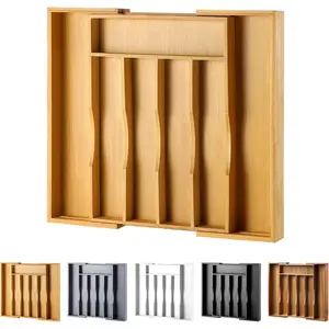 Expandable Bamboo Kitchen Drawer Organizer, for Utensils and Tableware, Adjustable Bamboo Tray in Drawer, for Kitchen Utensils and Silverware, (Natural Color)