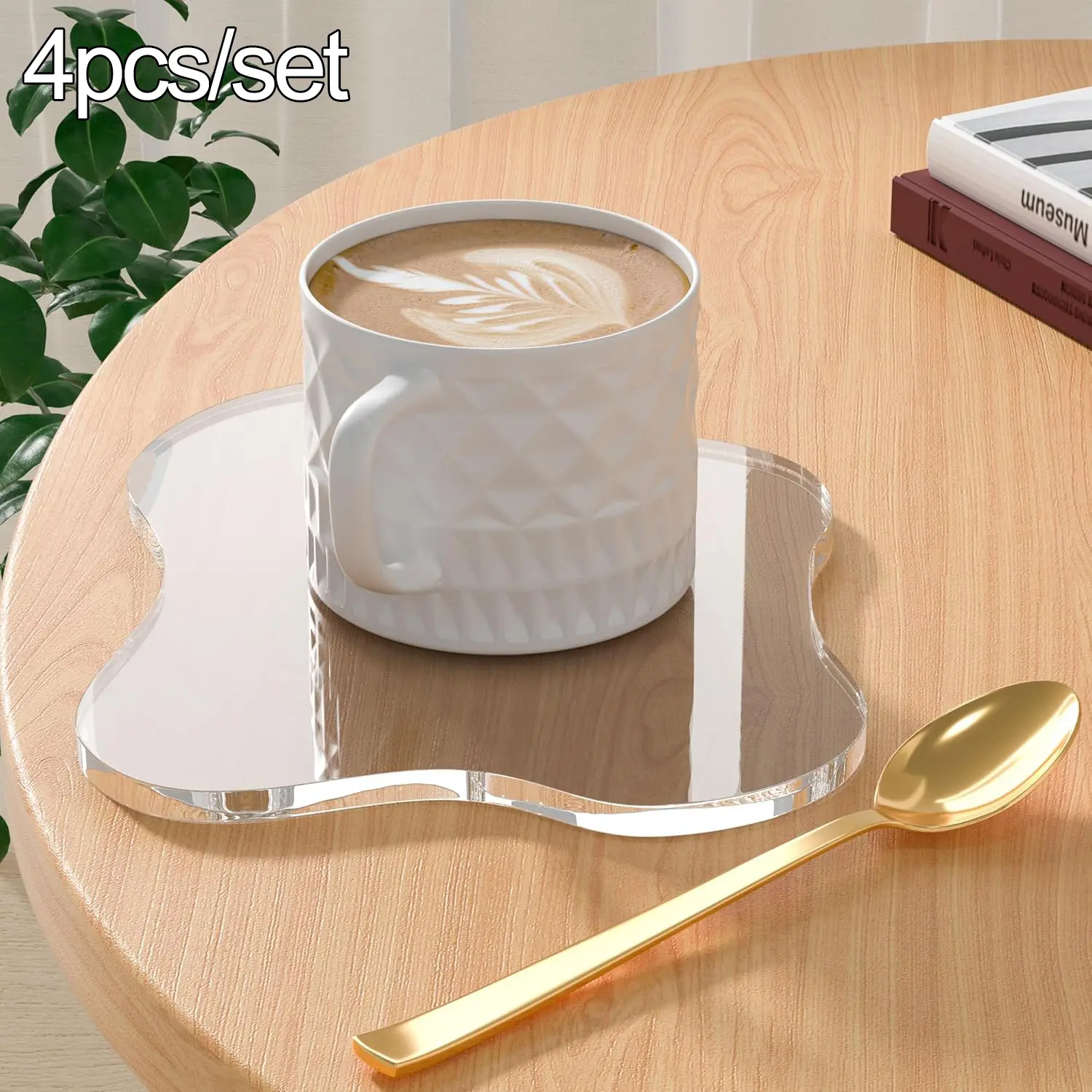 4-Piece Acrylic Coasters Set, Coasters for Drinks, 3mm Irregular Bar Drink Mats, Transparent Cloud Shape Coffee Cup Pads, Desktop Protection & Display Accessories