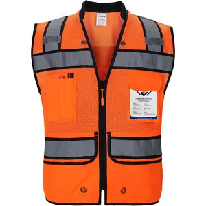 Surveyor Safety Vest Reflective for Men, Class 2 Mesh Safety Vests Reflective with Pockets and Zipper,High Visibility Construction Work Surveyor Vest UNINOVA