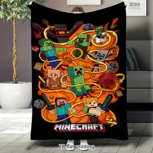 Minecraft pixel character collection flannel blanket, super soft sofa blanket, large size blanket suitable for sofas, beds, travel, birthday and Valentine's Day themed gift, Flannel Cozy Blanket