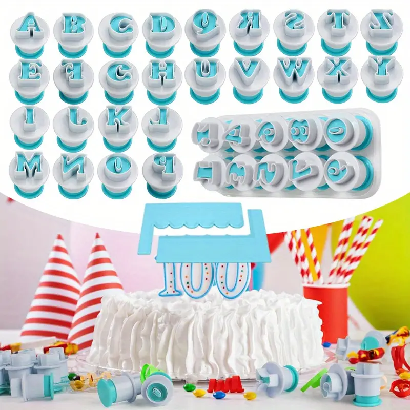 38-Piece Alphanumeric Cookie Cutter Bakeware Set, Letter & Number Fondant Cake Molds, 2 Scrapers, Reusable Plastic DIY Baking Tools for Cake Decorating, Biscuit Making