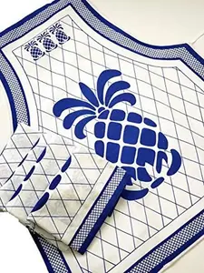 White and Blue Pineapple Printed Dishcloth / Dish Towel /Kitchen Towel. Pack of 6 (Pack of 6 Dishcloths + 1 Matching Apron)
