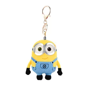 MINISO × Despicable Me Minions cute plush keychain, soft stuffed figure bag pendant charm, mini cartoon doll key ring for backpack and handbag decoration, gift