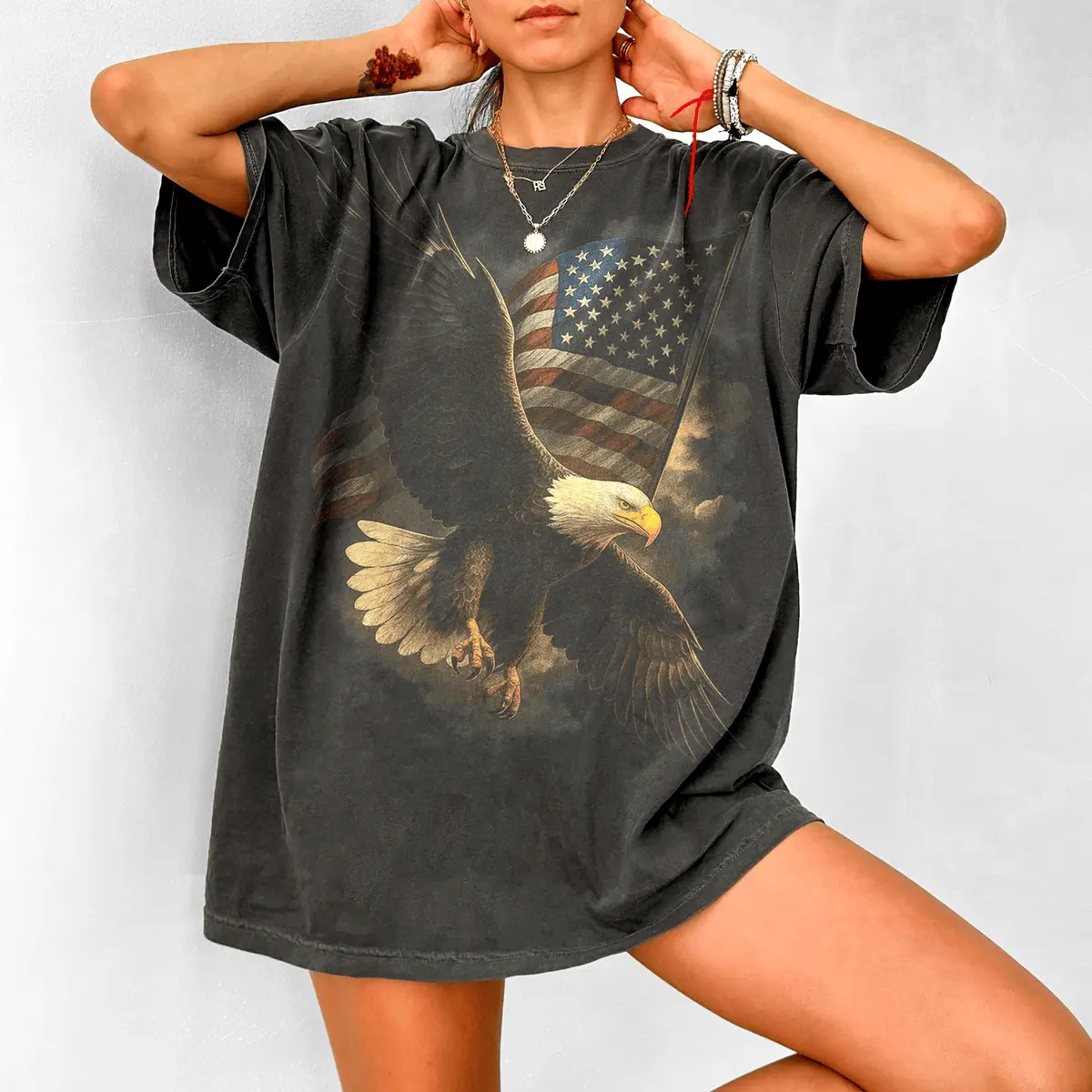 Bald Eagle Vintage 90s Graphic Style Comfort Colors Tshirt, Retro American Flag Faded T-Shirt, Nature Y2k Streetwear, Patriotic USA Shirt