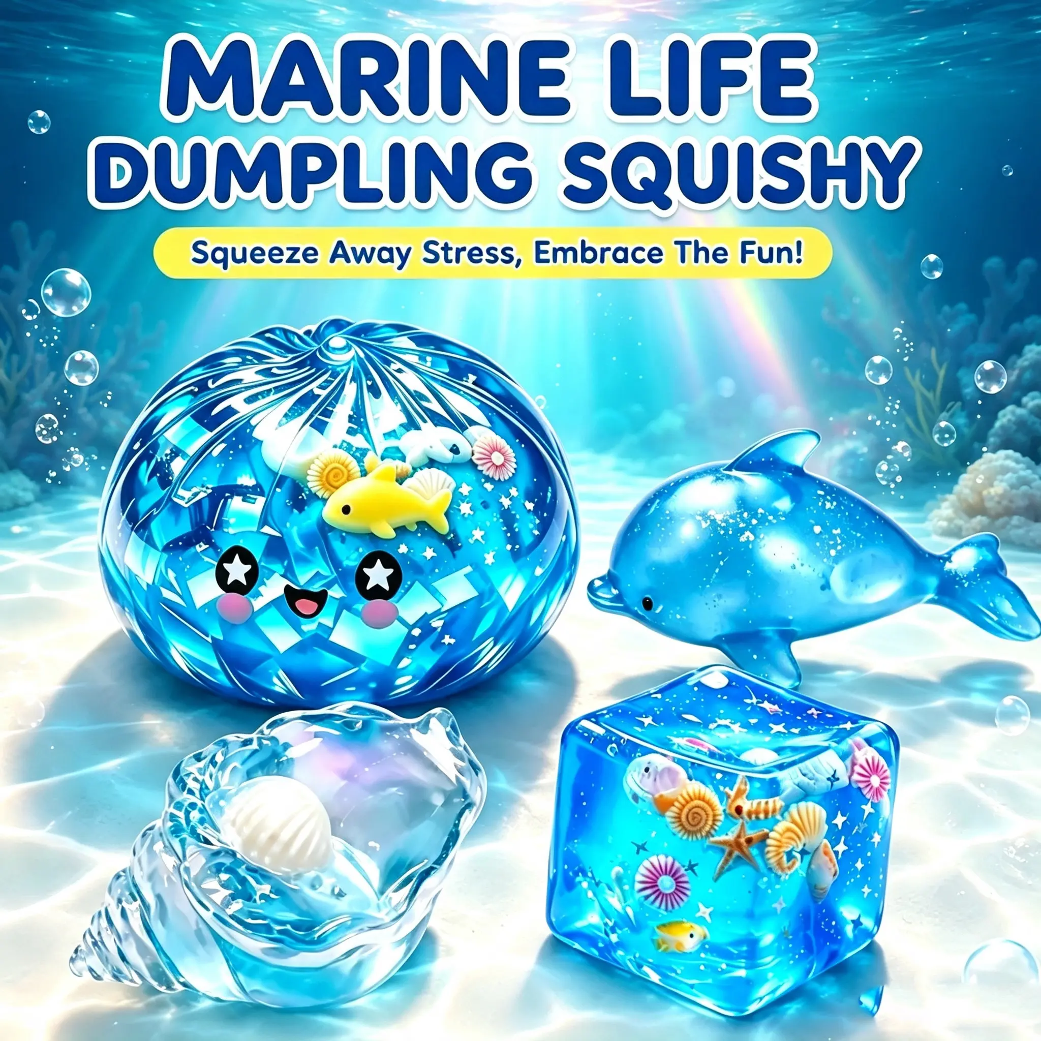 Marine Life Squishy Toys, Transparent Ocean Fidget Squeeze Toys, Stress Relief Sensory Novelty Toys for Party Birthday Gifts
