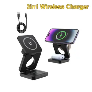 3-In-1 Magnetic Wireless Charger, Foldable Design, Compatible with iPhone 12-17 Series, Apple Watch Se Ultra AirPods 2/3/4, Travel Portable