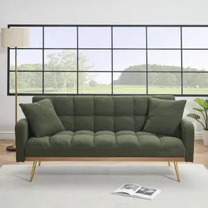 69 Inch Sofa Bed Green with Adjustable Teddy Sofa for Small Space Living Room and Bedroom