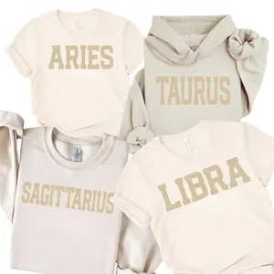 Minimalist Zodiac Sign Shirt – Aries Taurus Libra Sagittarius Astrology Graphic Tee, Horoscope Gift for Her or Him, Personalized Birthday Star Sign Unisex T-Shirt or Hoodie
