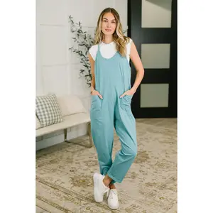 Totally Me Spaghetti Strap Jumpsuit Dusty Teal