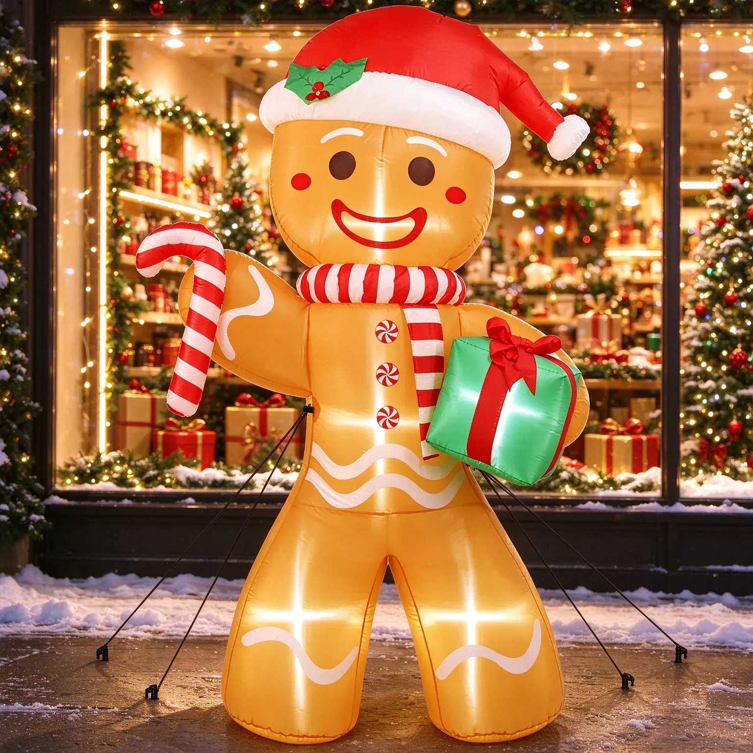8FT Large Christmas Inflatable Gingerbread Nutcracker, Weather-Resistant Polyester Outdoor Yard Decor with LED Mood Lights, USB Powered, Ground Stakes Included for Xmas Lawn Party