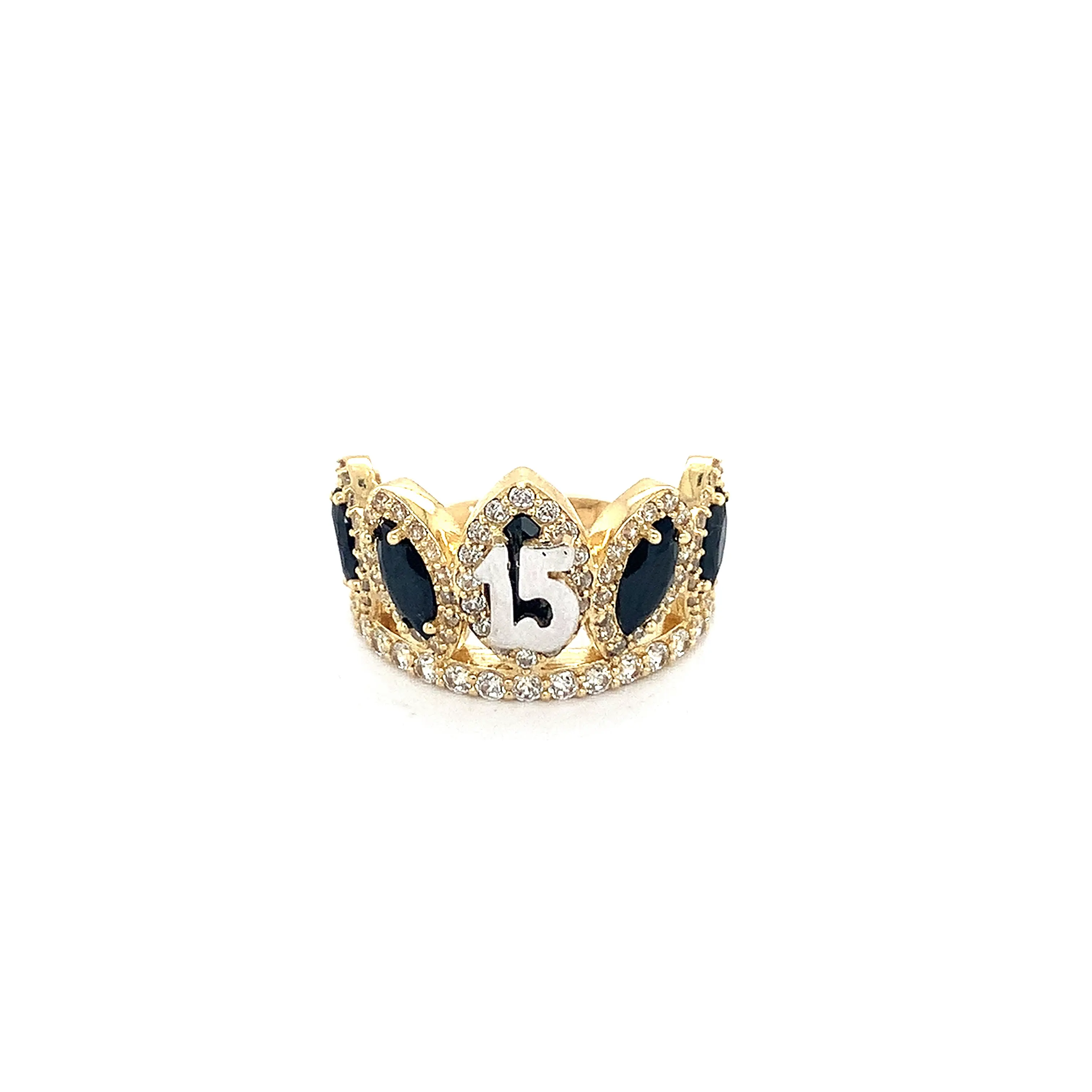 14K Black Crown “XV” Quinceañera Ring