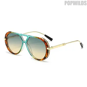 Leopard Print Double Bridge Sunglasses for Women, Retro UV400 Protection Fashion Shades, Face Slimming Round Frame Eyewear, Stylish Lightweight Glasses for Driving, Travel, Beach & Streetwear, Trendy Summer Accessories outdoorfun