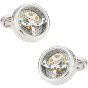 Tourbillon Carbon Fiber Watch Cufflinks Working Steampunk with  Presentation Box  Idea for Him Sleeve Clock Cuff Links Special Occasions Cufflinks Travel Box
