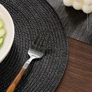 2-Pack/6-Pack 15-Inch Round Woven PP Place Mats, Multi-Color Washable Non-Slip Heat Resistant Table Mats, Ideal for Home Dining Decor & Parties, Black