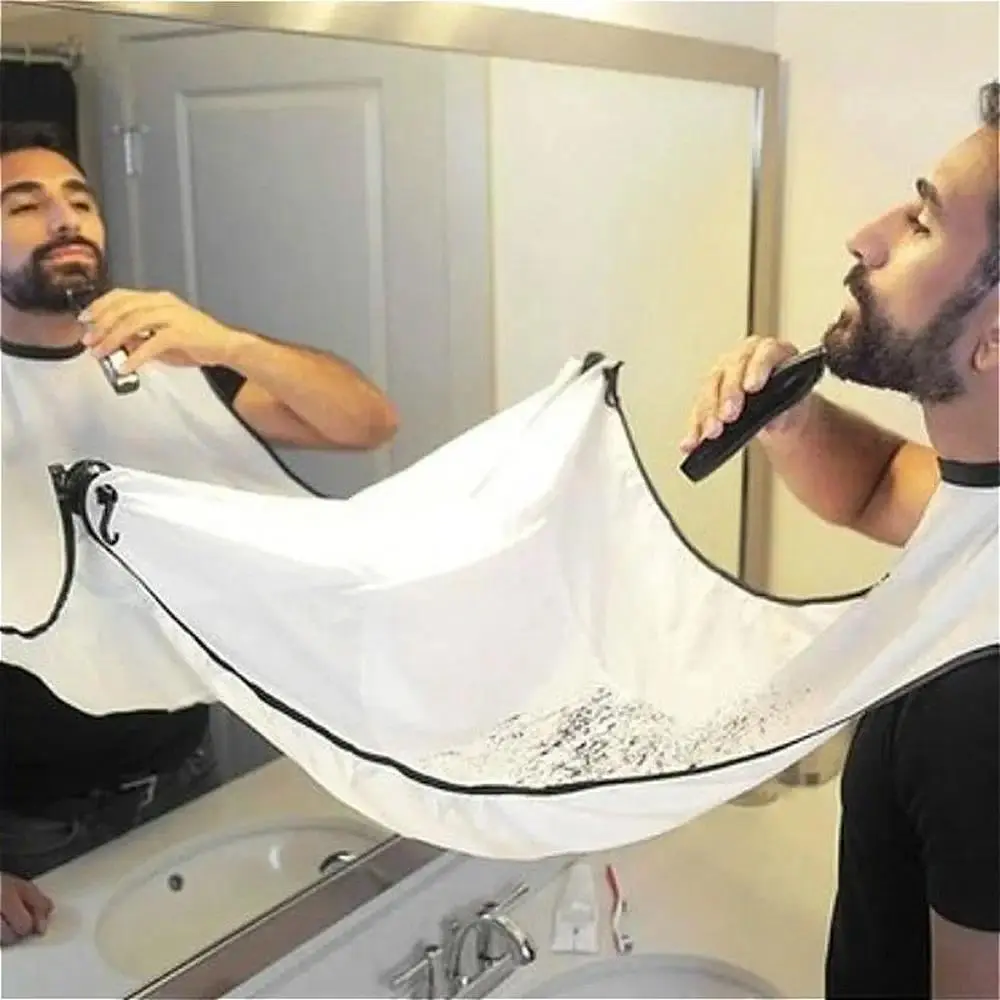 Male Washable Beard Shaving Apron Cape - 1PC Home Use Haircare Apron with Wall Mirror Suction Wrap, Pocket, 130x82cm Large Size for Easy Convenient Shaving, With Pocket