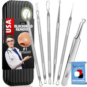 6 Pack Blackhead Remover Tools, Pimple Popper Tool Kit, Professional Blackhead Extractor for Zit, Acne, Whitehead, Comedone on Nose - with Case