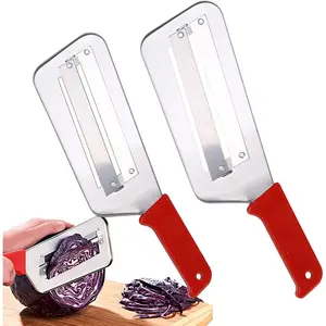 2 Pcs Cabbage Chopper Shredder - Stainless Steel Kitchen Knife for Slicing, Grating & Shredding - Perfect for Sauerkraut, Coleslaw, Vegetables - Sharp Blades, Easy to Clean & Durable (2 Pcs Red)