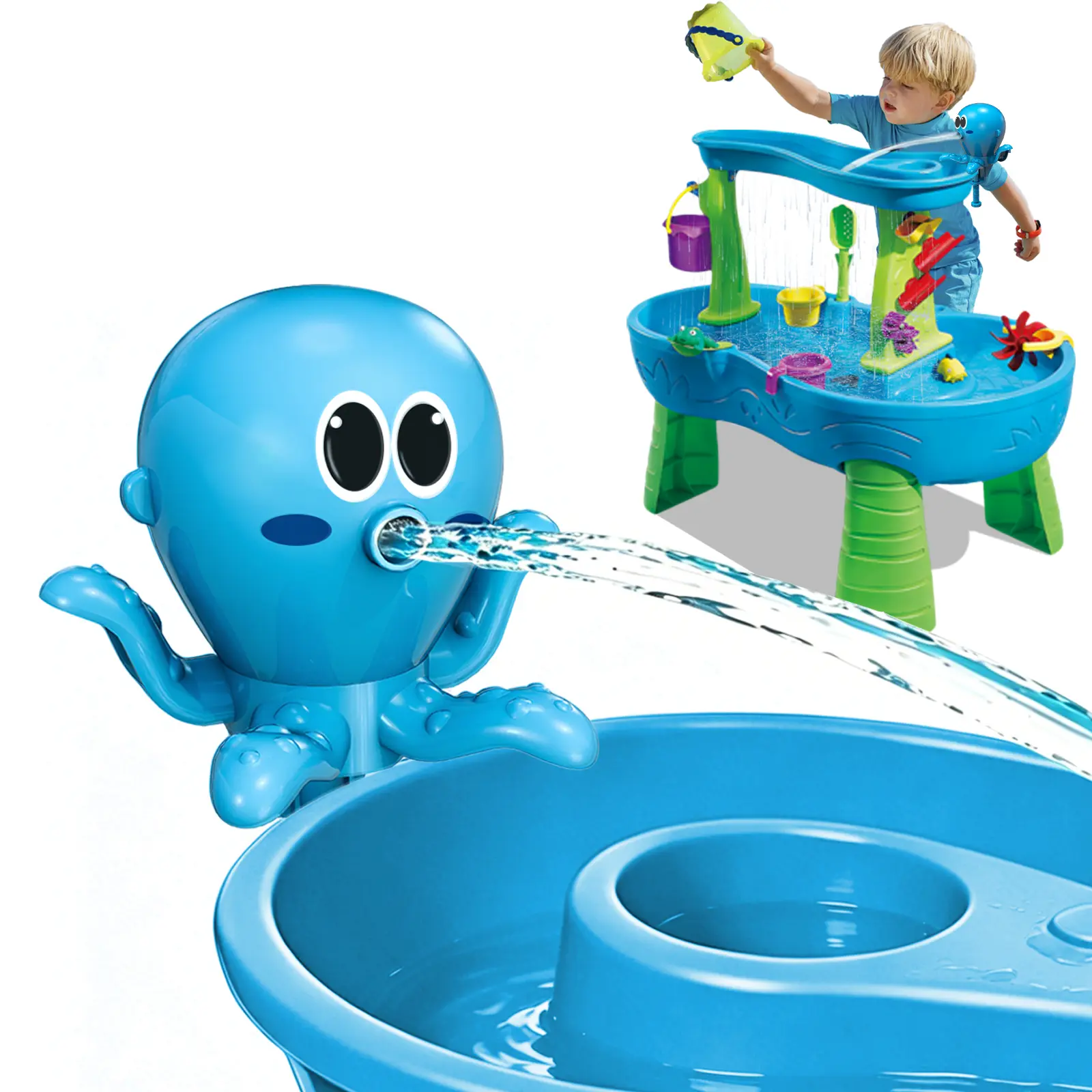 Water Table Pump with Huge Water Output, 4 Hours Non-Stop Fun, Battery Powered Continuous Flow, Edge-Locking Octopus Design for Summer Outdoor Water Table Accessories for Toddlers Kids
