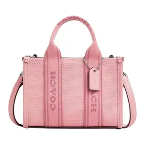 Coach Smith 16 Mini Tote Bag In Canvas And Leather For Women With Logo And Silver Accents