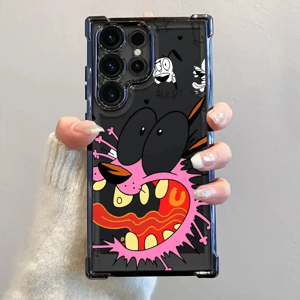 Courage The Cowardly Dog Cartoon Phone Case Compatible with for samsung S25 S24 S23 S22 S21 S20 FE Ultra Plus 4G 5G 14G, Featuring a High-End Electroplated Color And Shockproof Transparent Protection.