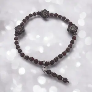 Crimson and Flowers Stretch Bracelet - Resizable for Women