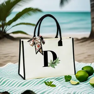 Initial  D Tote Bag water-resistant Large Size with build-in Zipper pouch Shopping Bag, Books Bag