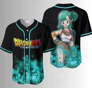 Unisex Bulma Baseball Jersey, Black Goku Gogeta Jersey, DragonBall Anime Jersey, Majin Buu Outfit