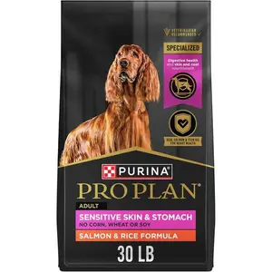 Purina Pro Plan Sensitive Skin and Stomach Dog Food Dry, Adult Salmon & Rice Formula, Digestive Health - 30 lb. Bag