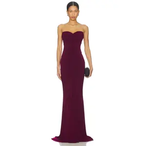 Norma Kamali x REVOLVE Strapless Shirred Front Fishtail Gown in Plum