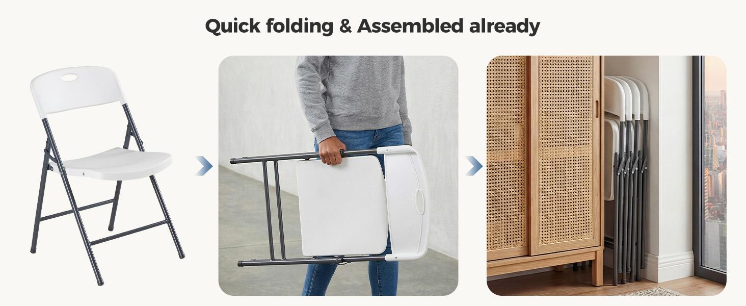 Folding Chairs with Ergonomic Back, Heavy Duty Plastic Stackable Portable Folding Chairs, Weight Capacity 330 Lbs, For Home, Office, Party, Wedding, Patio, Garden, Indoor Outdoor