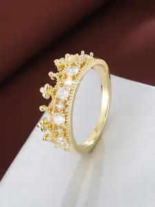 Women's Elegant Rhinestone Crown Design Ring, Fashion Jewelry for Party, Daily Decor, Trendy All-match & Exquisite Jewelry for Gift, Elegant Glittering Ring
