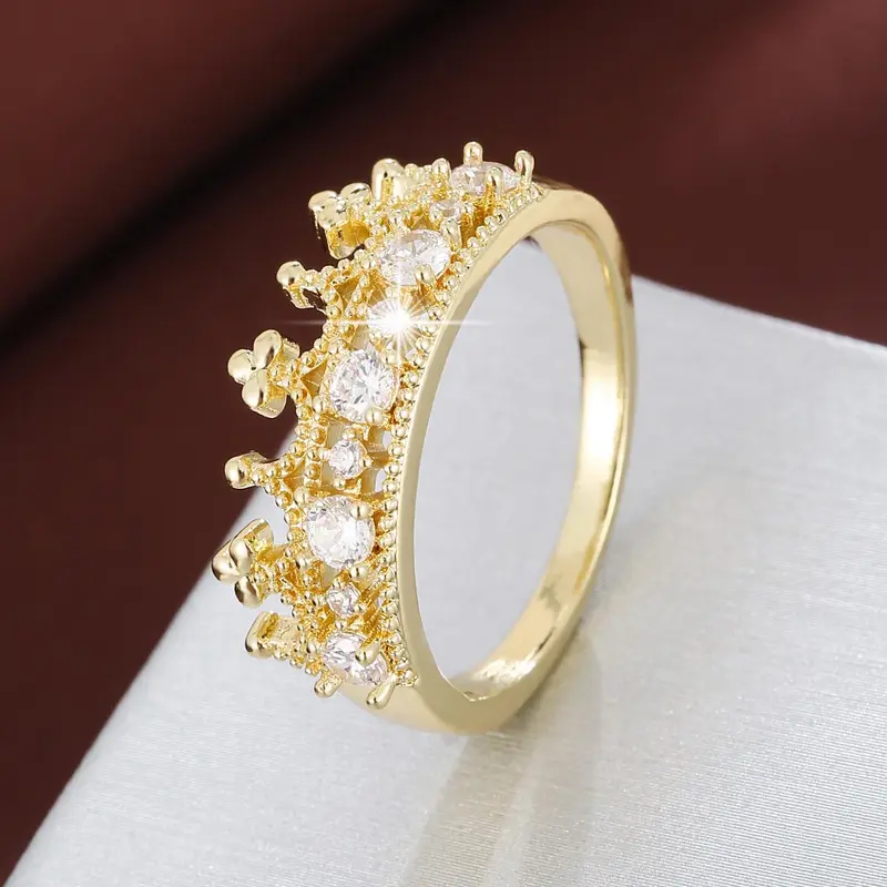 Women's Elegant Rhinestone Crown Design Ring, Beautiful Rings, Fashion Jewelry for Party, Daily Decor, Trendy All-match & Exquisite Jewelry for Gift, Elegant Glittering Ring