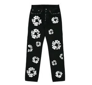 Denim Tears x Levi's 501 The Cotton Wreath Logo Rhinestone Studded Jeans Black White Multi